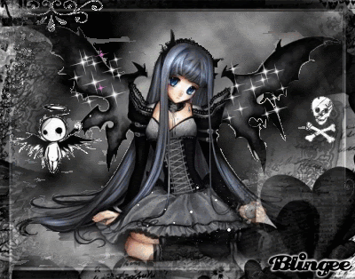 grau-schwarzes goth anime girl mit fledermausfluegeln