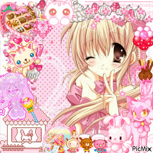 kawaii pink anime girl mit peace-zeichen