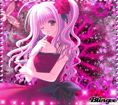 pinkes anime girl mit roter rose
