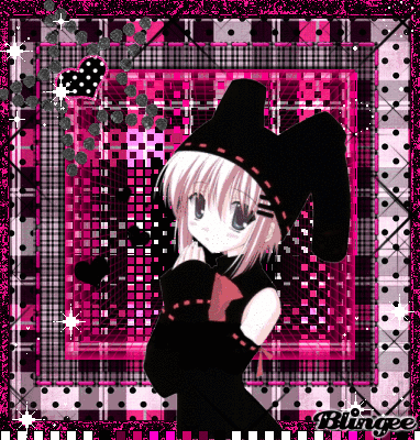 pink-schwarz kariertes anime girl mit hexenhut